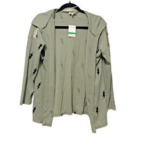 Self Esteem Hooded Cardigan Lightning Bolt Pattern Size Large Green NWT